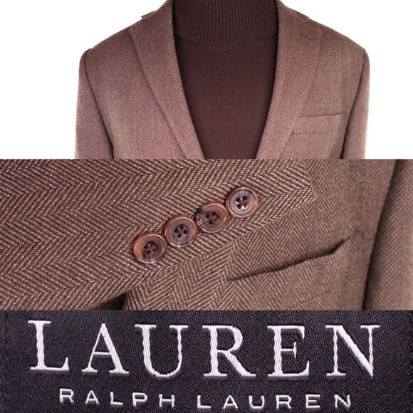 Lauren Ralph Lauren 44L Brown Herringbone Wool 2-Button Single-Vent Sports Coat - Picture 1 of 14